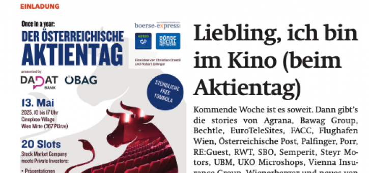 Beitragsbild zu News aus dem Börse Express PDF vom 05.05.2025: Liebling, ich bin im Kino (beim Aktientag)